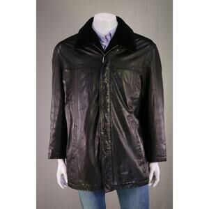 Schiatti Club Black Leather w/ Beaver Fur-Cashmere Lining Coat Jacket 44/XL